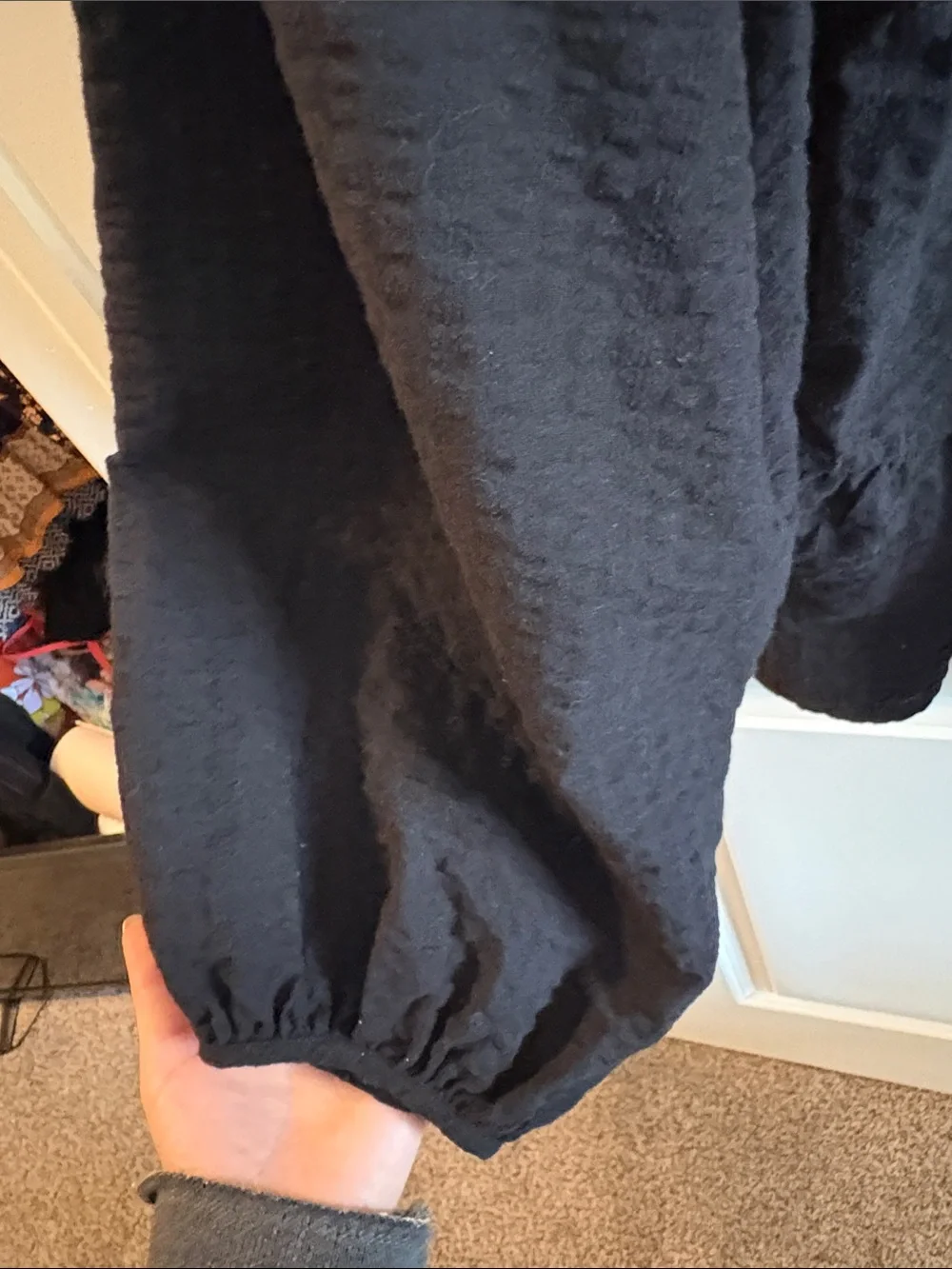 Old Navy Black Peasant Blouse with Puff Sleeves